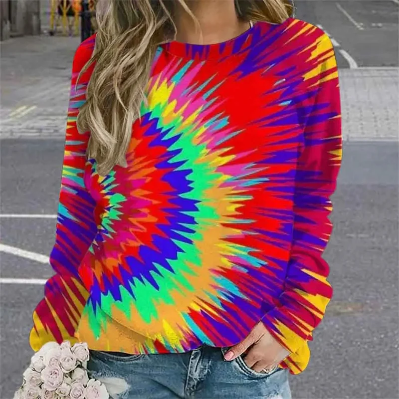 Harajuku 3D Dyeing Patterns Printing Sweatshirts For Women Winter Fashion Cool Pullovers Autumn Streetwear Clothing Sweatshirt