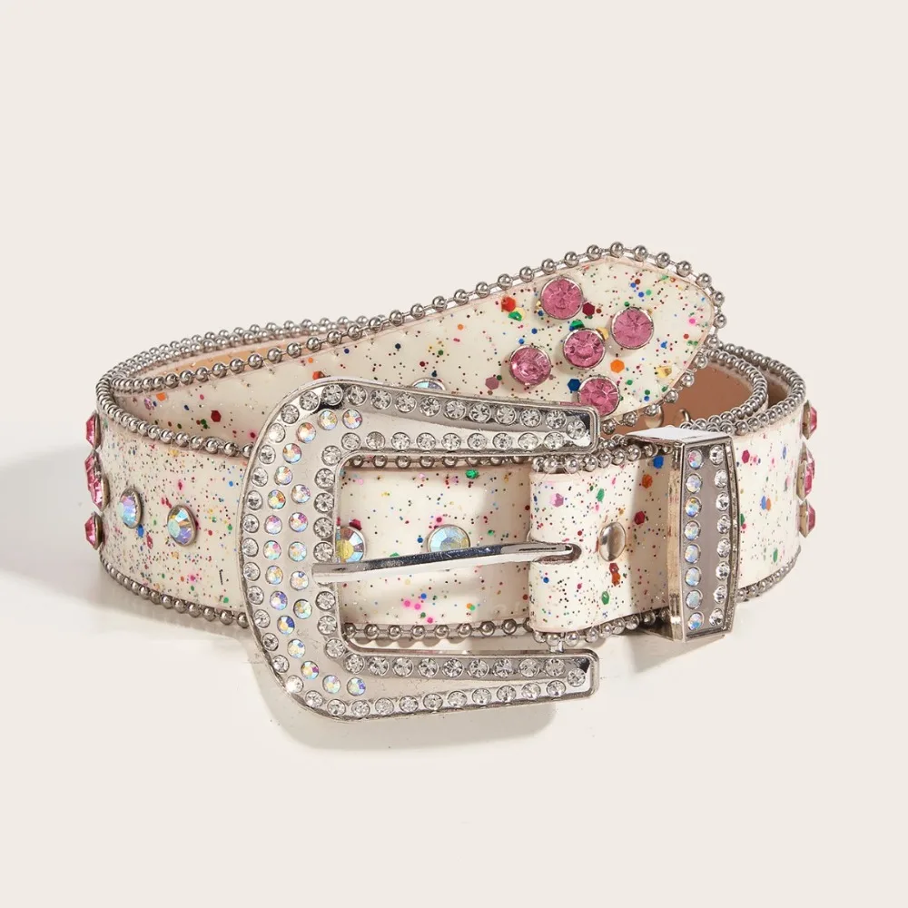 

Fashion Sequin Rhinestone Waistband Gradient Pink Korean Style Retro Y2k Belt Harajuku Shiny Jeans Waistband Lady