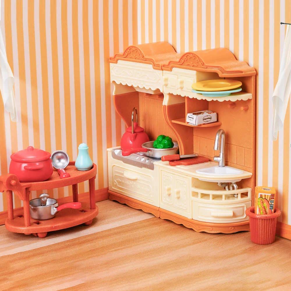 Realistic Doll House Kitchen Toy Set Mini Stove Sink Cabinet For Girls Imaginative Play Birthday Gift
