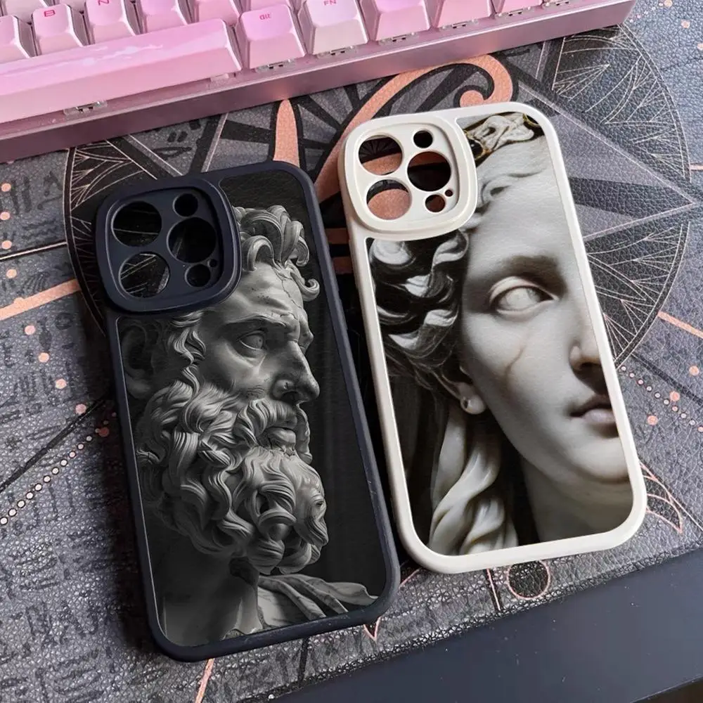 Greek God Statue Face Phone Case For Iphone 15 14 12 13 Pro Max 11 Mini X Xr Xs 7 8 Puls Lambskin Silicone Cover