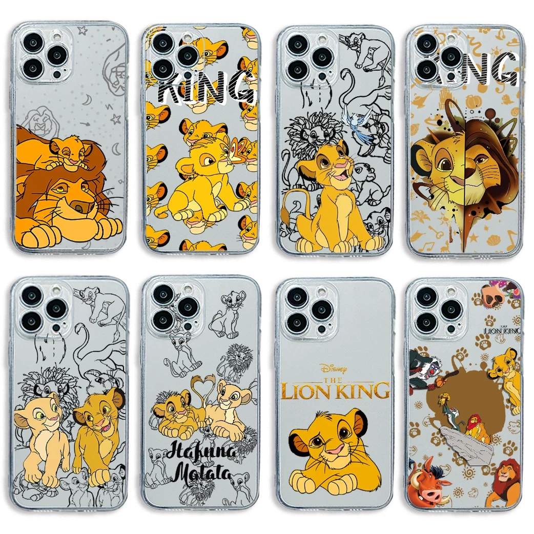 

Чехол для телефона Disney Cute Lion King Simba для iPhone 16e 16 15 14 13 12 Mini Pro Max X XR XSMax Plus, прозрачная задняя крышка из ТПУ