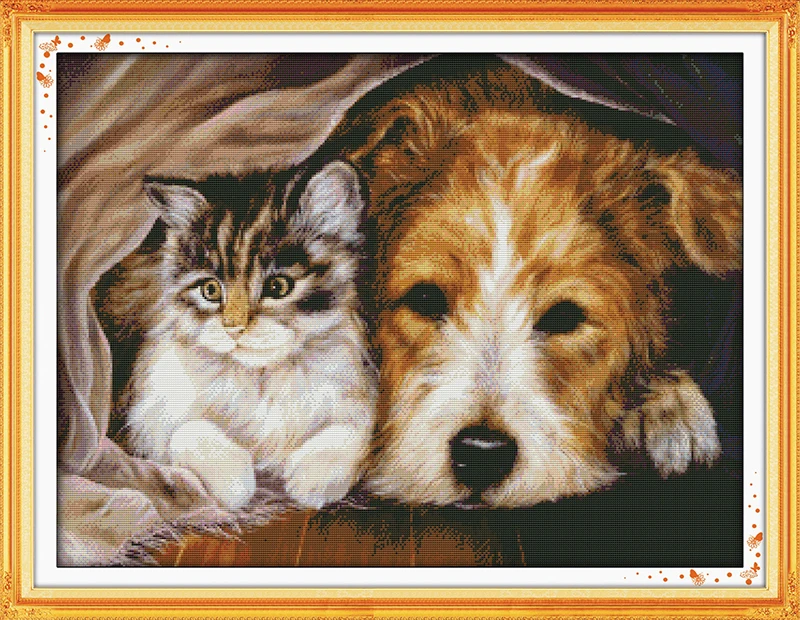 Joy Sunday Pre-printed Cross Stitch Kit  Easy Pattern Aida  Stamped Fabric Embroidery Set-Stay Together