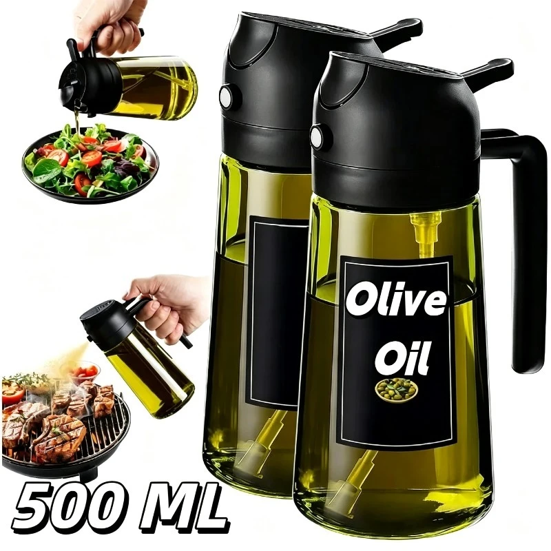 Dispensador de Azeite em Garrafa Plástica para Utensílios de Cozinha, Acessórios para Fritadeira a Ar, Pulverizador de Azeite, Verde Escuro com Bloqueio de Luz para Cozinhar