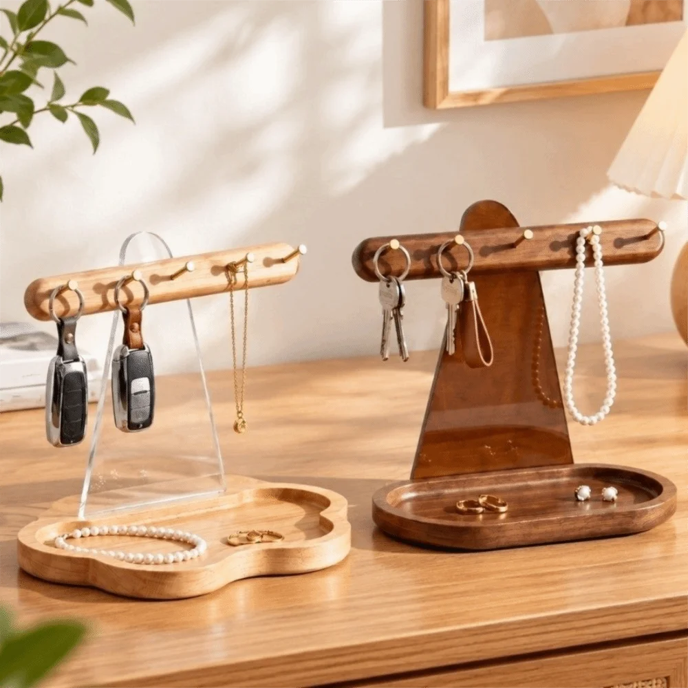 Acrylic Backboard Wooden Key Holder Cloud Shape Tray Large Capacity Entryway Key Organizer with Hook Key Storage Rack Bedroom