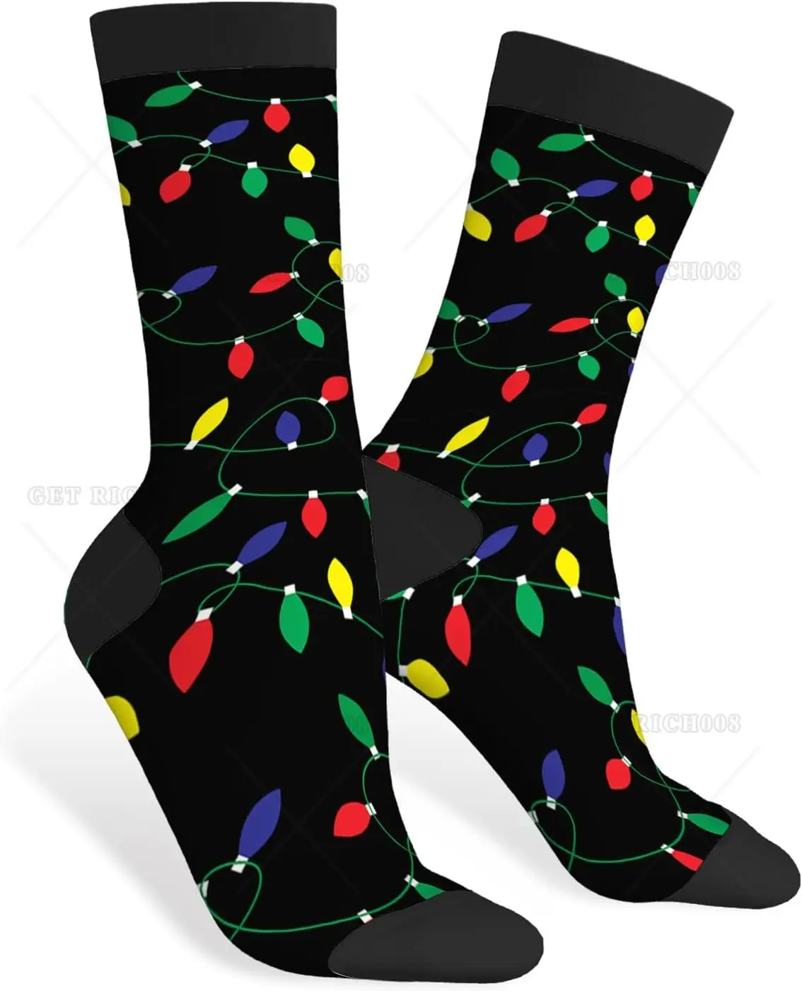 Glowing Light Bulb Garland Funny Socks Novelty Casual Crew Socks Contrast Color Design for Women Men Gift