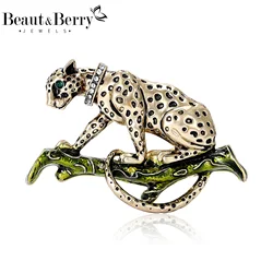 Beaut&Berry Beautiful Rhinestone Leopard Brooches for Women Unisex Animal Pins Friends Party Gifts Banquet Jewellery Accessories