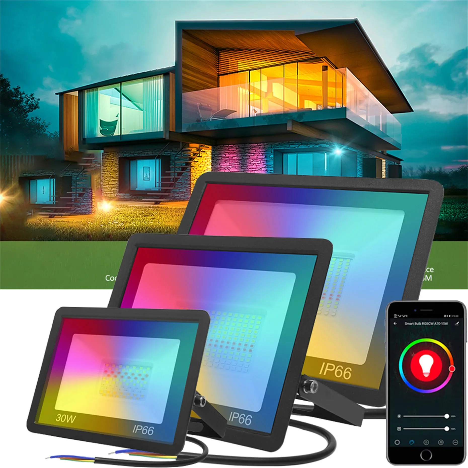 

WiFi Bluetooth Outdoor LED IP65 Waterproof Intelligent RGB Projection Light with App Remote Control Voice Control LED Reflector