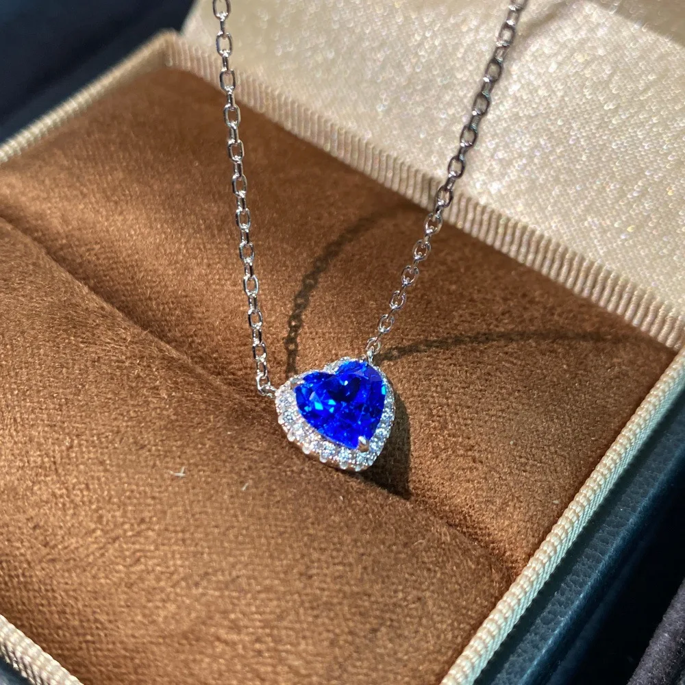 14K Weißgold Laborgezüchtete Kobalt-Spinell-Halskette für Damen 1Ct 6,5mm Herzform Zarte Schlüsselbein-Halskette – Detail 4
