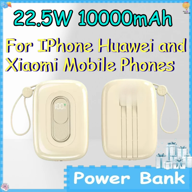 

22.5W 10000mAh Power Bank for IPhone Huawei and Xiaomi Mobile Phones Power Bank with Built in Cable for Fast Charging
