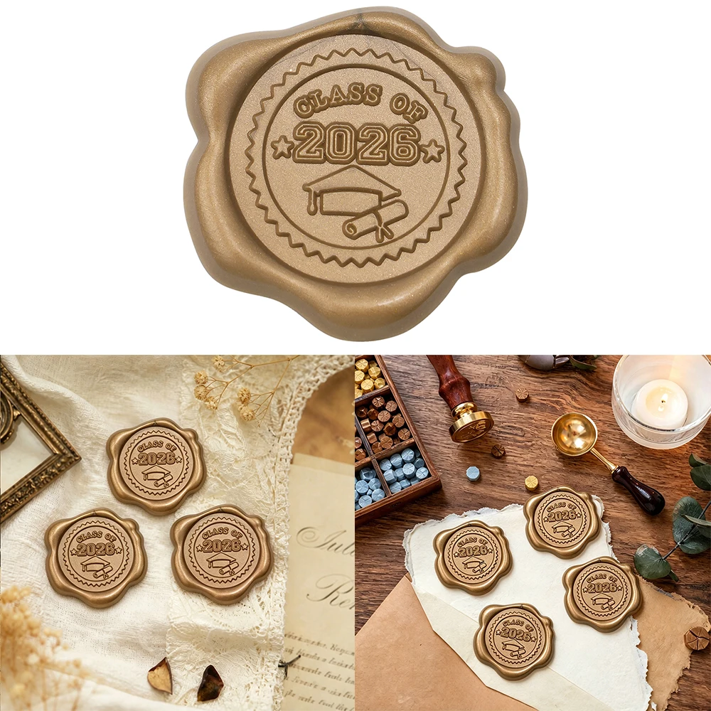 

25Pcs Class of 2026 Graduation Wax Seal Stickers Gold Cap Diploma Envelope Seals Congrats Grad Stickers for Invitation Envelopes