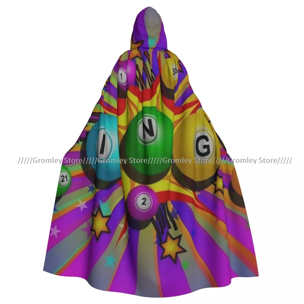 Bingo Colorful Print Witch Cloak Halloween Cosplay Costume Adult Unisex Cloak Retro Ages Cape