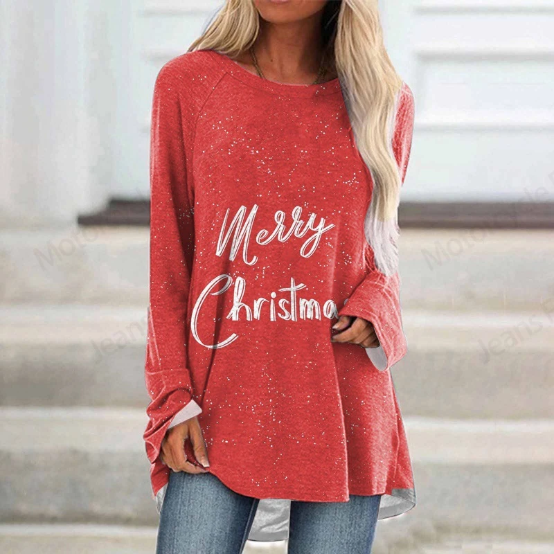 Christmas Snowman 3d Print Long Sleeve T-shirt Women Fashion Crewneck Long Tunic Tops Women Falls Wine Glass Clothing Femme Tops