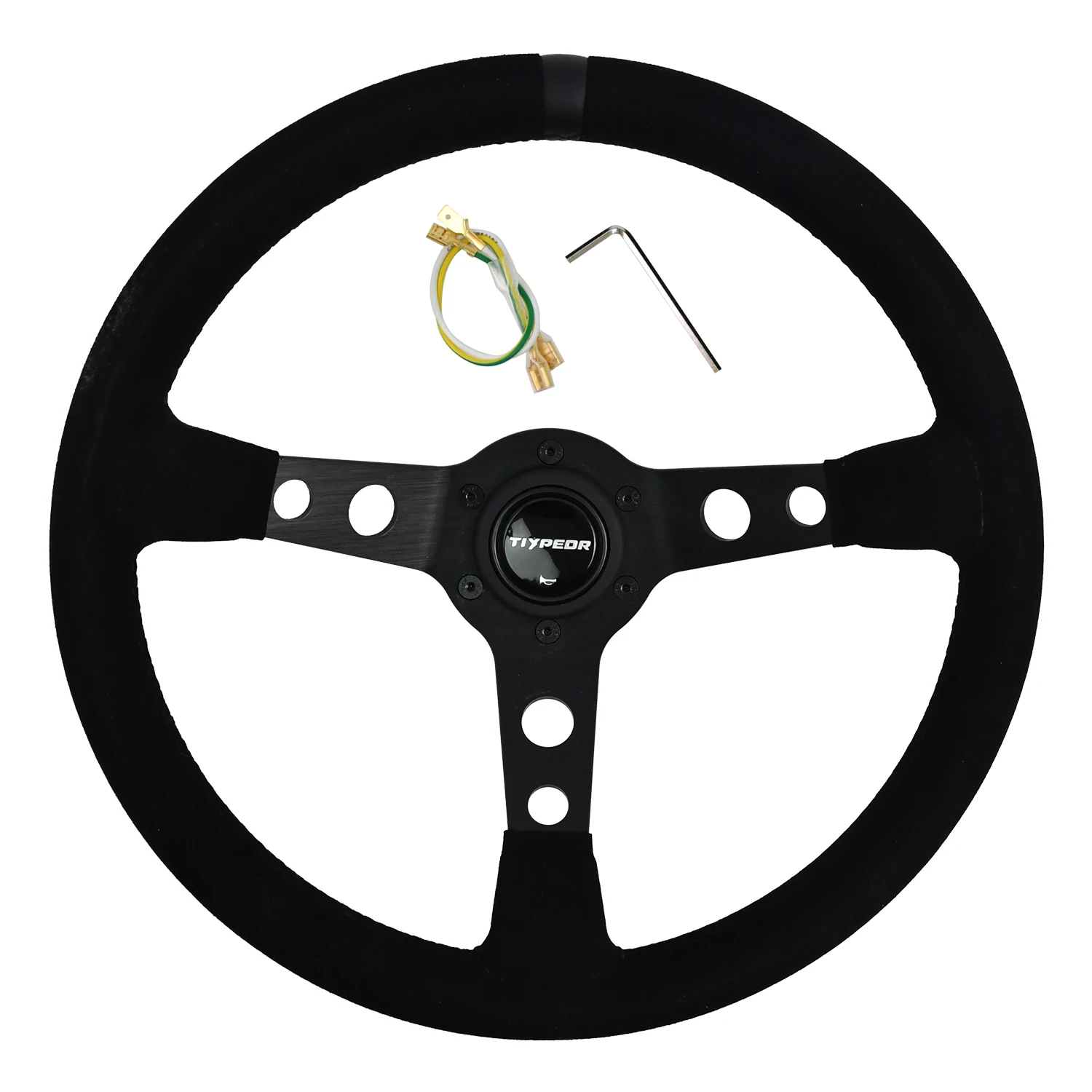 Nouveau Volant TIYPEOR Version Noire en Suède Alcantara 2026 avec Dépression Centrale de 72 mm, Diamètre 14 pouces