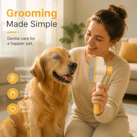 Pet Dog Cat Comb Self-Cleaning Long Hair Matting Tool Dog and Cat Slicker Comb for Pets Shedding Grooming Brush To Remove Knots