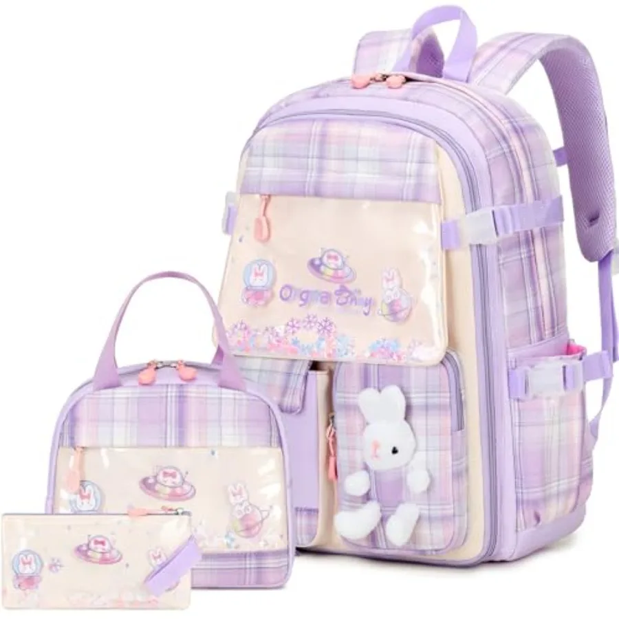 

Girls Backpack Set, 3PCS Backpack for Girls, Kawaii Bunny School Backpacks for Girl Kindergarten Elementary Preschool Middle Sc