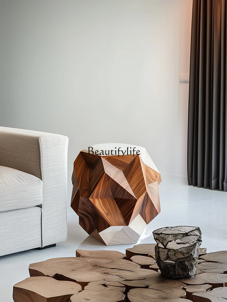 Geometric Contrasting Color Solid Wood Edge Italian Light Luxury Art Creative Bedside Corner