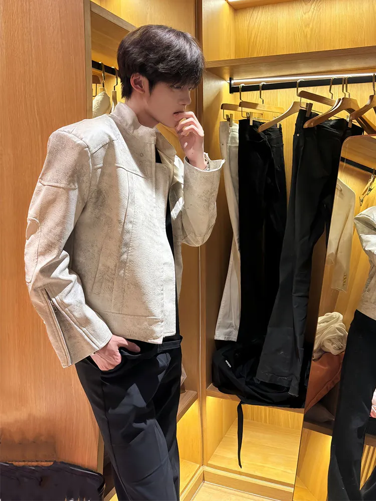 Casual Style Men's PU Leather Jacket with Shoulder Pads And Stand Collar Pilot Fashion Trend Loose Fit Hip And Handsome