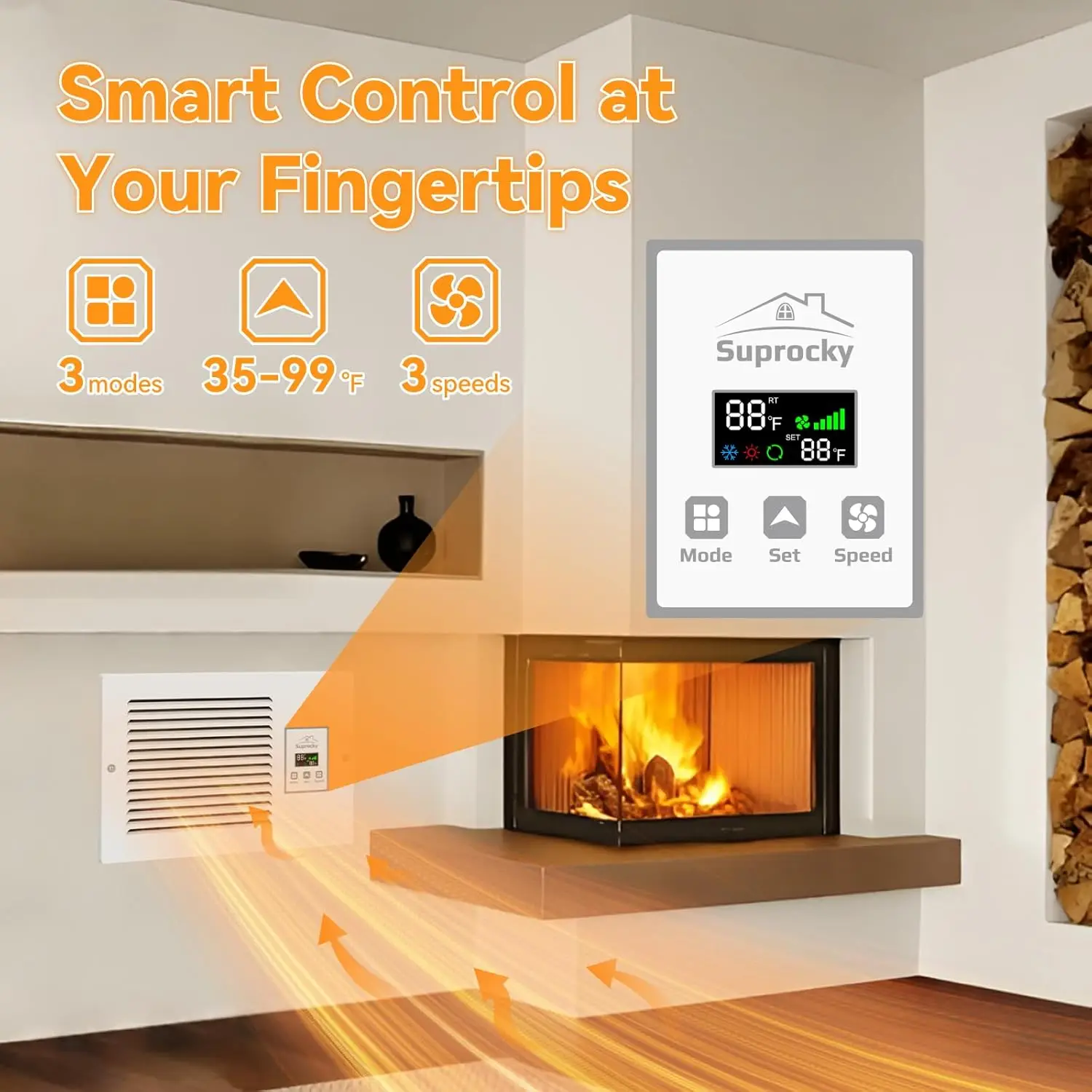 Room to Room Air Transfer Fan, Through Wall Exhaust Fan with Intelligent Programmed Air Exchange System, Hardwired, 3-Speed