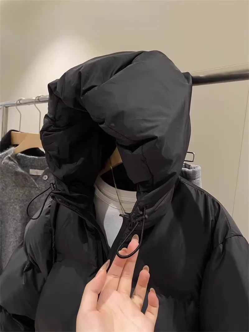 Casaco Curto com Capuz para Mulheres, Lançamento Outono Inverno, Casaco de Aodão Espo, Estilo para o Dia a Dia, Enchimen...