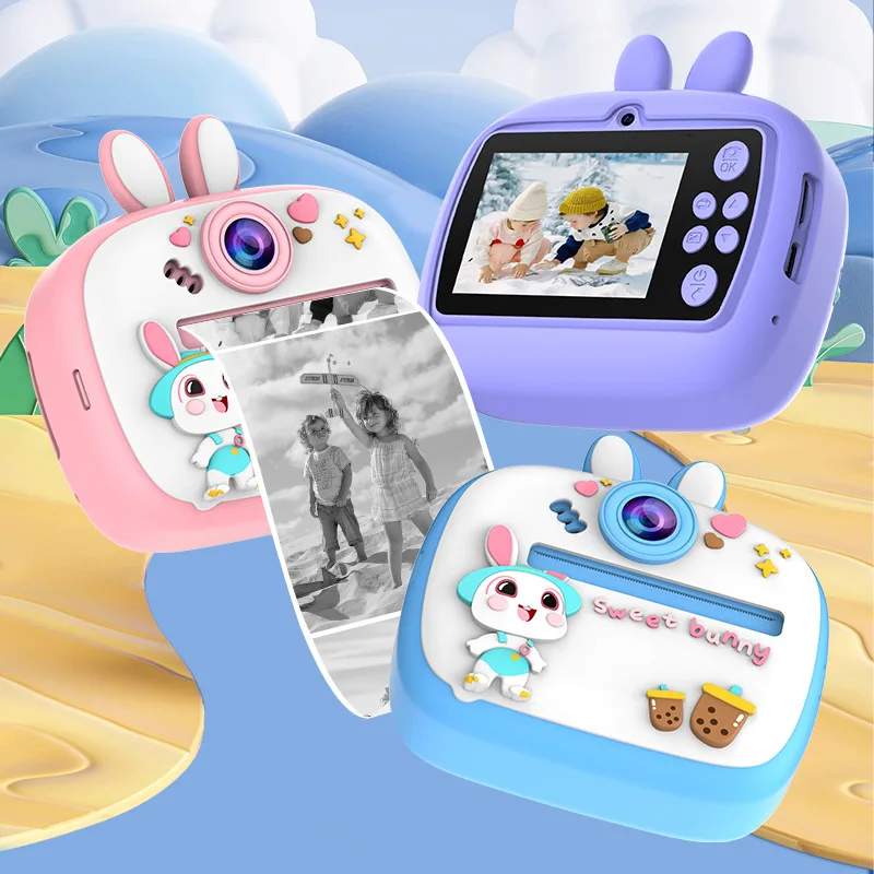

Cute Cartoon Children Digital Camera Mini Photo Instant Print Camera Thermal Print 1080P HD Video Camera for Kids Birthday Gift