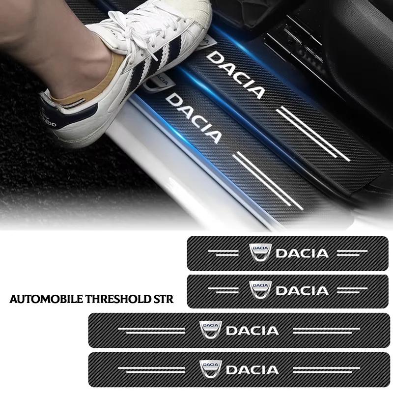 4PCS Carbon Fiber Car Sticker Auto Door Threshold Waterproof For Dacia Duster Logan MCV Sandero Stepway Dokker Lodgy Car Styling