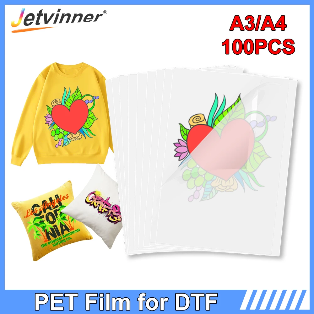 

100PCS DTF Transfer Film for DIY Direct Print on T-Shirts Textile PET Clear PreTreat Sheets-Heat Transfer DTF Film