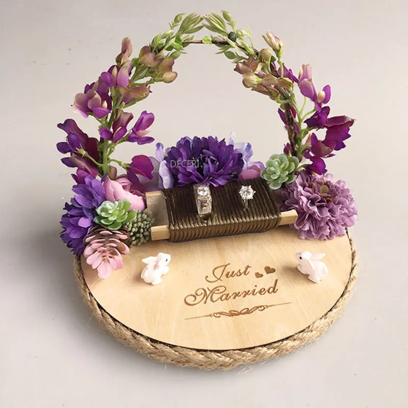 

1pcs Ring Box Customization Perpsonal Engagement Marriage Proposal Wedding Purple Flower Pillow