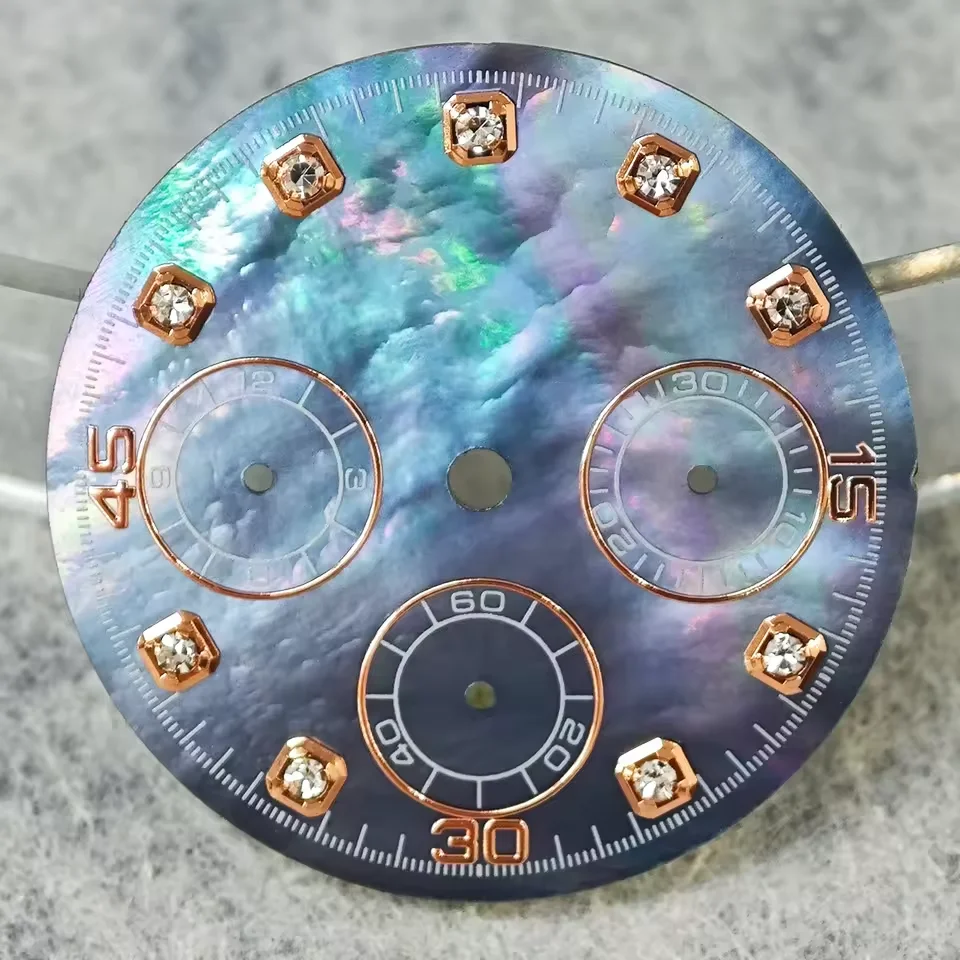 VK63 Zifferblatt, 29,5 mm, buntes, glänzendes Perlmutt-Zifferblatt für Quarzwerk, Chronographen-Zifferblatt, 6 Zeiger, Uhrenteile, passend für 39-mm-Uhrengehäuse
