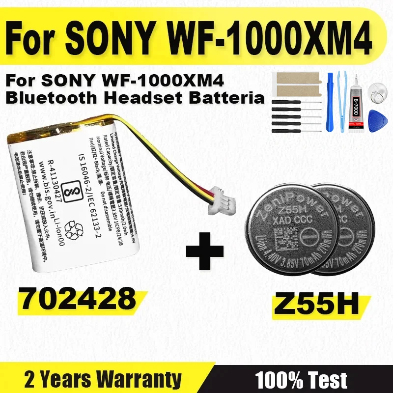 Batterie de remplacement Z55H 3.85V 70mAh pour écouteurs Bluetooth SONY WF-1000XM4, batterie de casque + outils cadeaux gratuits, flambant neuf