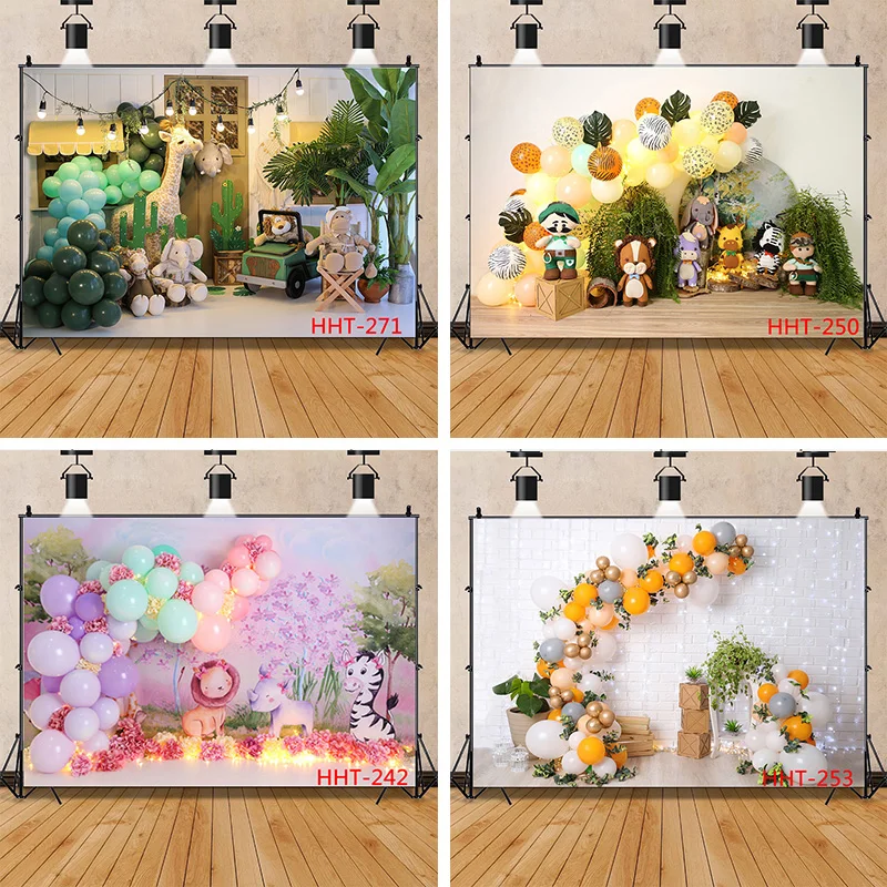 

Newborn Baby Birthday Background First Birthday Party Balloon Flower Portrait Backdrop Photography Photo Studio HHT-07