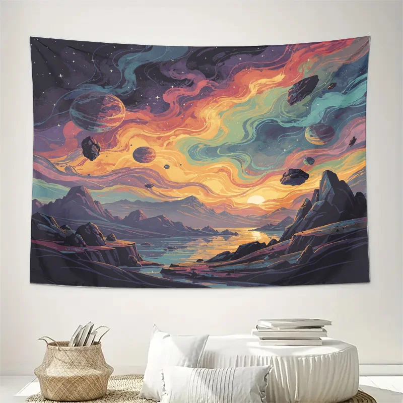 Abstract Cosmic Nebula Galaxy Tapestry Wall Decor Space Landscape Sunset Art Print Canvas Poster for Modern Living Room Home Dec