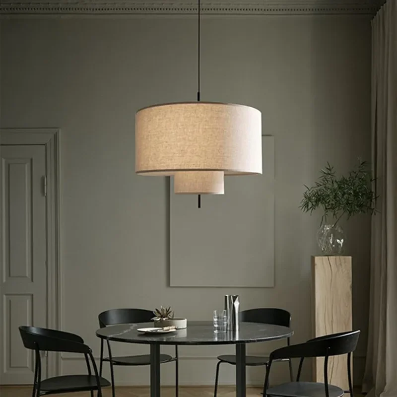 Margin Pendant Lamp Beige Fabric Double Cloth Pendant Light for Living Dining Shops Office Hotel Apartment Fabric Pendant Lamp