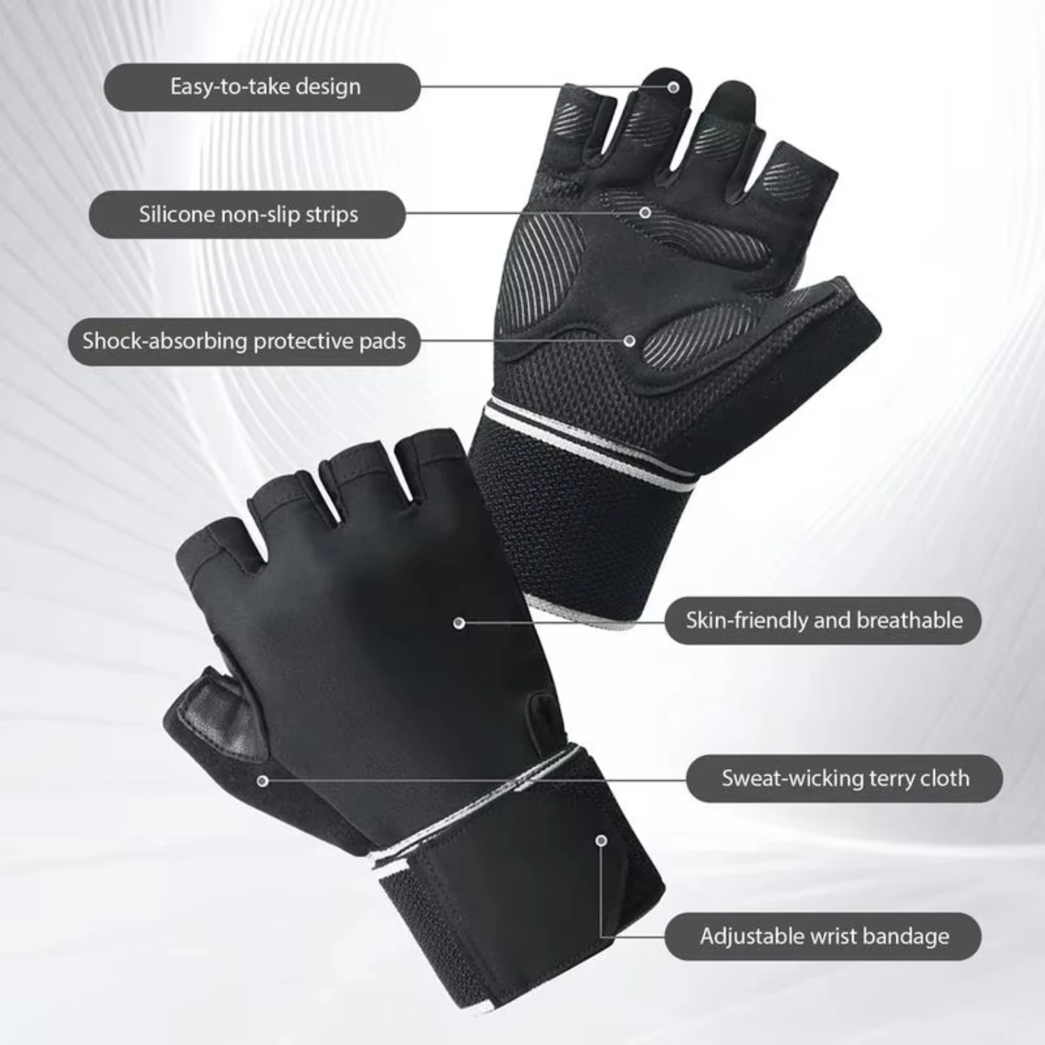 Lifting Gloves Adjustable Fingerless Exercise Gloves Gym Hand Gloves With Excellent Grip &  Protection  Weightlifting