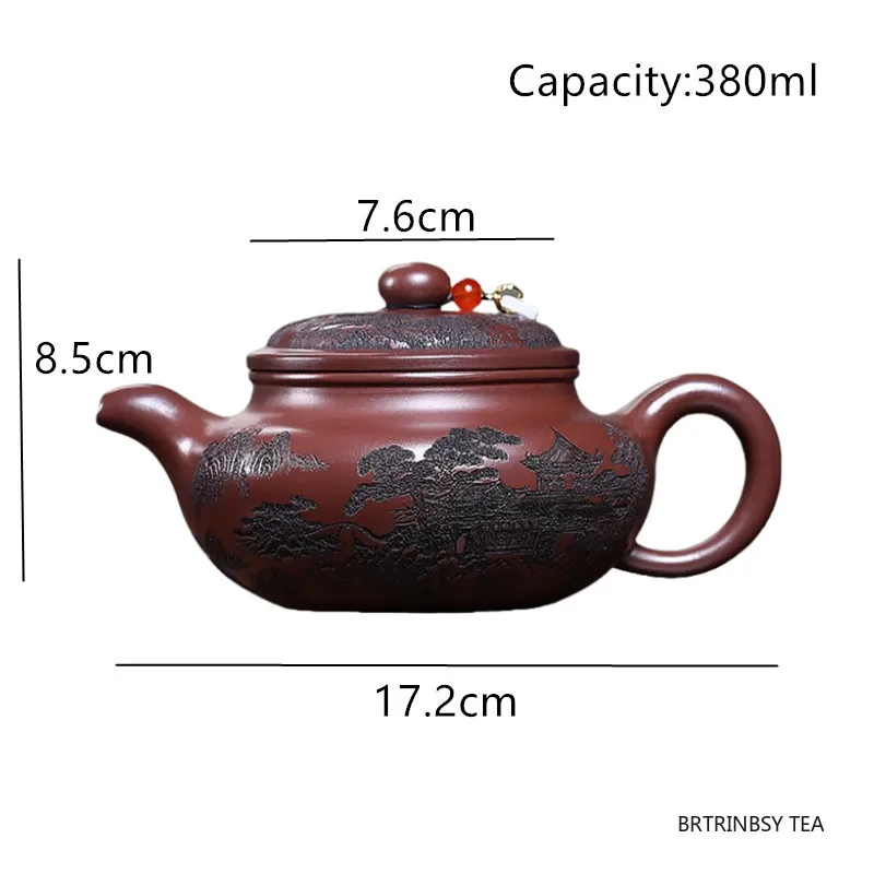 التقاليد الصينية ييشينغ الأرجواني الطين إبريق الشاي اليدوية المشهد براد شاي سعة كبيرة الجمال غلاية Zisha طقم شاي Teaware 380 مللي