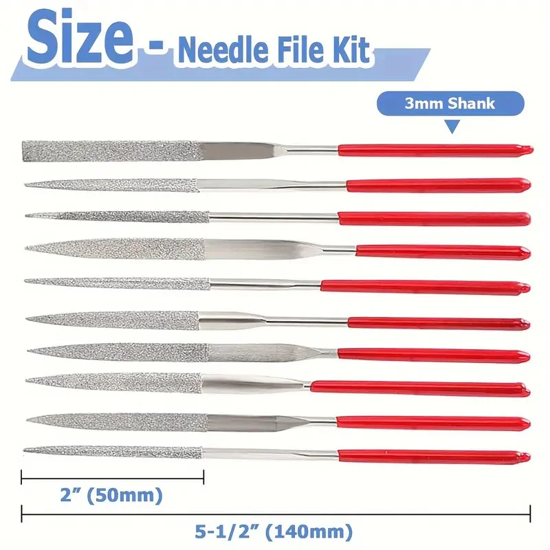 Diamond Mini Needle File Set, perfeito para artesanato em cerâmica, madeira, jóias, polimento, escultura, ferramentas manuais de precisão, 10pcs