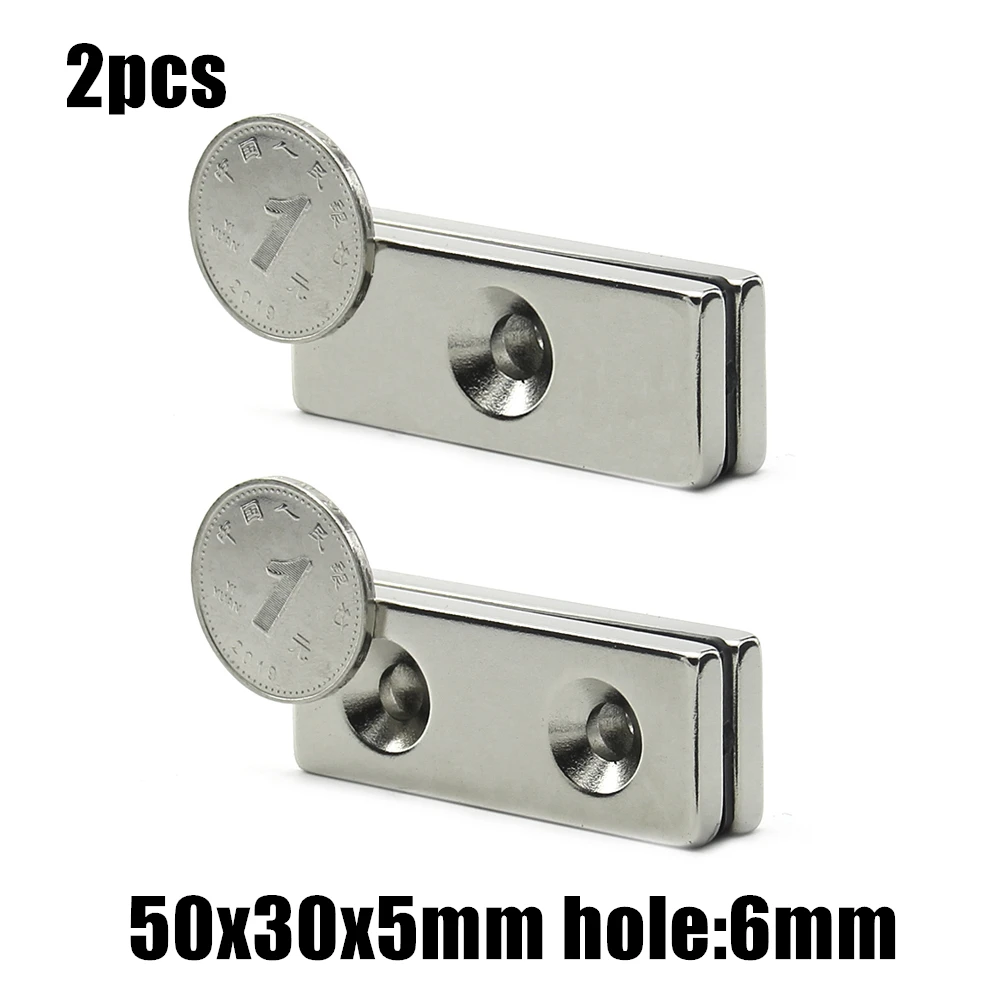 2pcs 50x30x5mm hole:6mm /double hole Block NdFeB Neodymium Magnet N35 50x30x5-6 mm Super Powerful Permanent Magnetic