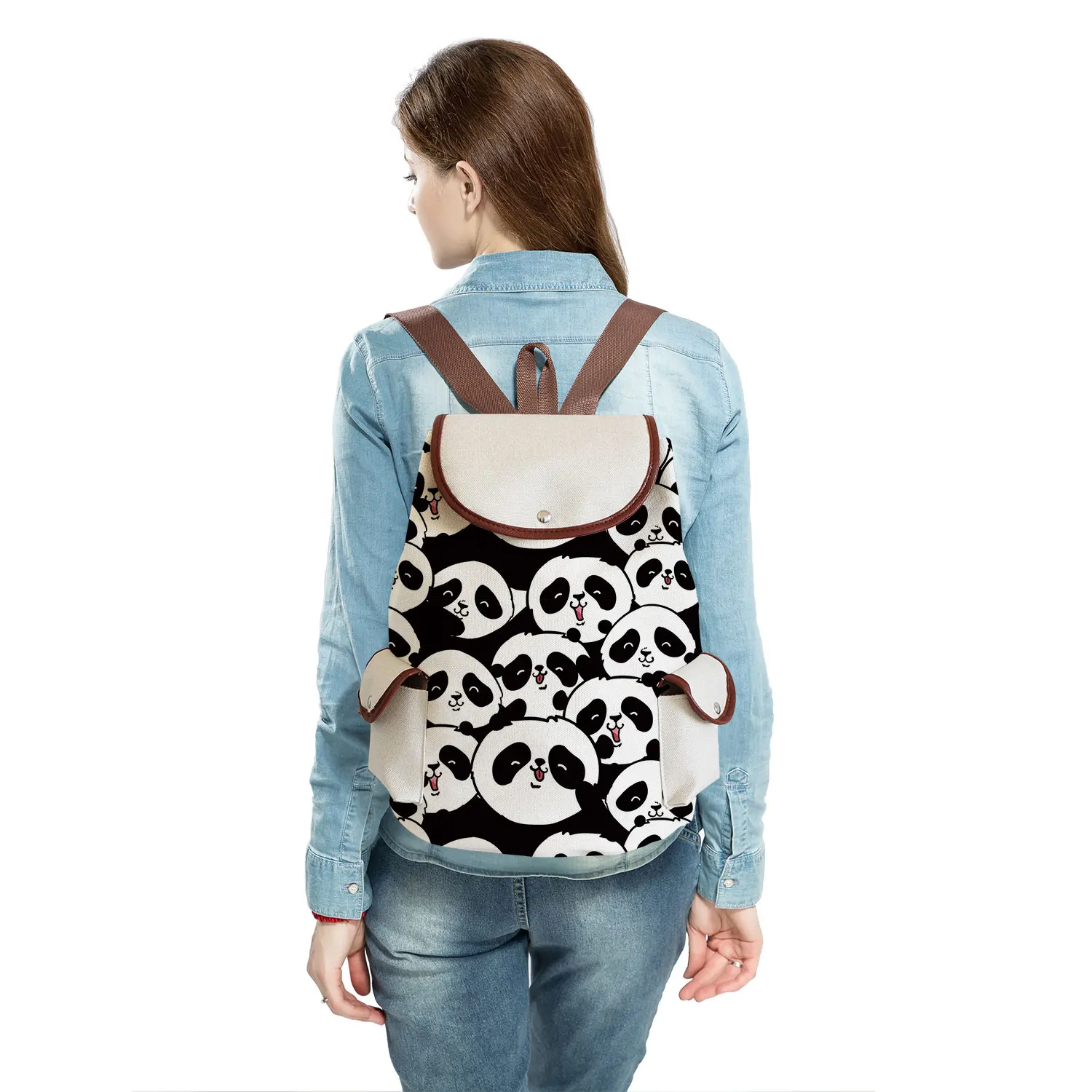 Child School Eco Reusable Portable Backpack Teens Girl Book Bag Cute Cartoon Animal Panda Printed Women Large Capacity Backpack