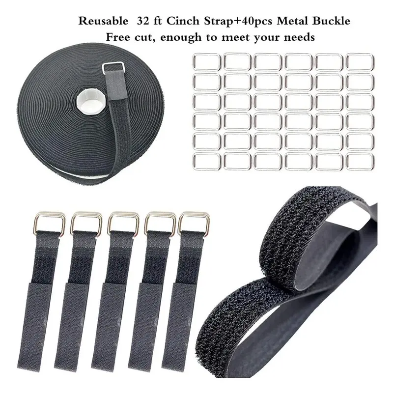 THIVN-Adjustable For Cable Straps(5 Meters) With 25 Metal Buckles- Ideal For Wire Management For Cable Storage, 2Cm In Width