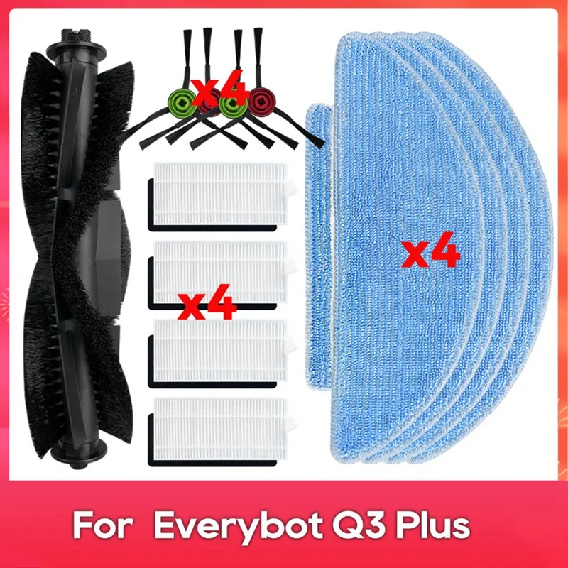 HLZS-For Everybot Q3 / Q3 Plus Robot Vacuum Cleaner Main Side Brush Hepa Filter Mop Cloth Replacement Parts Accessories