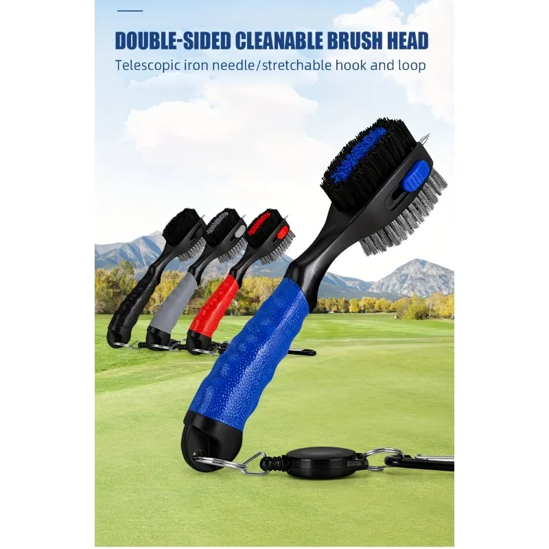 Dual-Sided Golf Club Brush with PP Handle and Carabiner Clip – Multifunctional Golf Accessory with Nylon and Steel Bristles