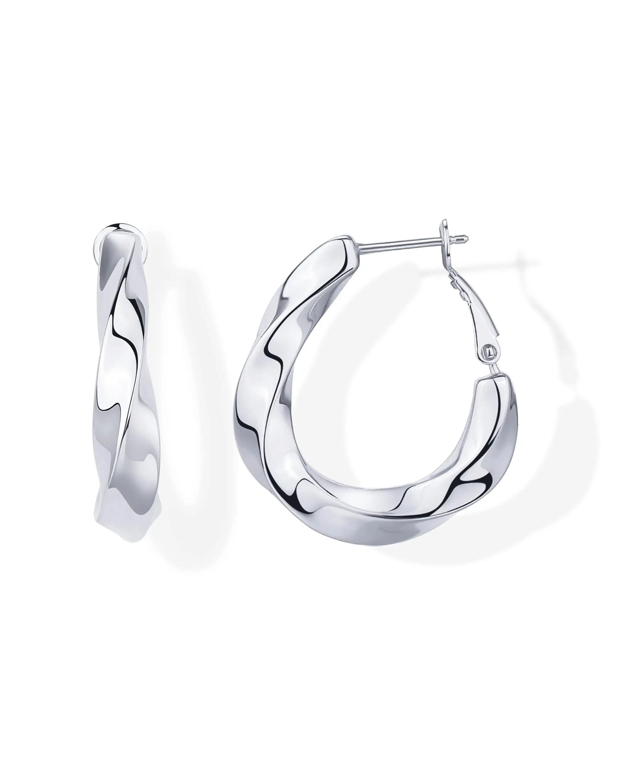 Afbeelding 6: Shevalu Dames Geometrie Ontwerp Hoepels Oorbellen Hoge kwaliteit 14K verguld 925 sterling zilver Post Chunky Twisted Huggie Earring