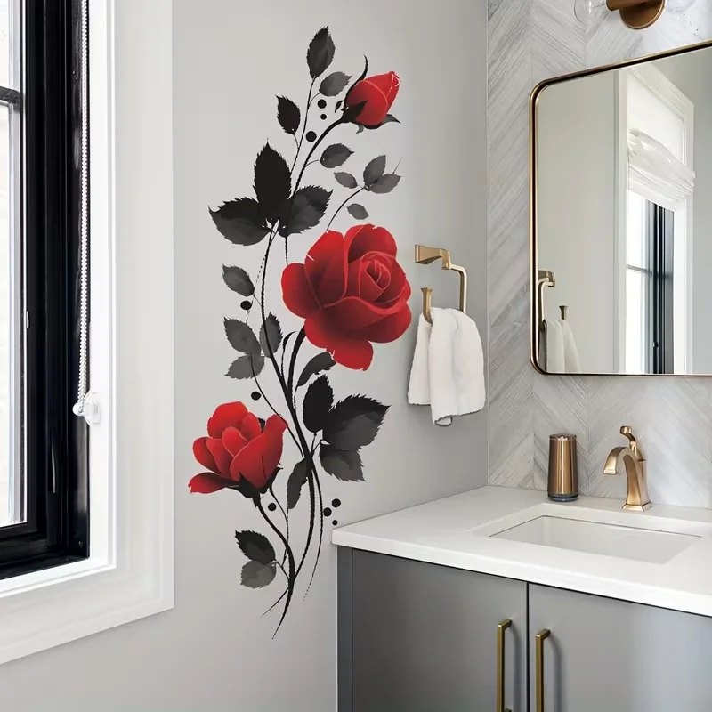 1Pc Romantic Red Rose and Black Leaf Wall Sticker, Pvc Wall Decoration, Suitable for Glass, Tiles, Bedroom, Dining Room, Living Room, Refrigerator, Cabinets, Doors and Windows, and Wall Decals, Cute and Attractive Stickers That Are Practical and Easy to Create a Cozy Space 1Pc Romantic Red Rose and Black Leaf Wall Sticker, Pvc Wall Decoration, Suitable for Glass, Tiles, Bedroom, Dining Room, Living Room, Refrigerator, Cabinets, Doors and Windows, and Wall Decals, Cute and Attractive Stickers That Are Practical and Easy to Create a Cozy Space
