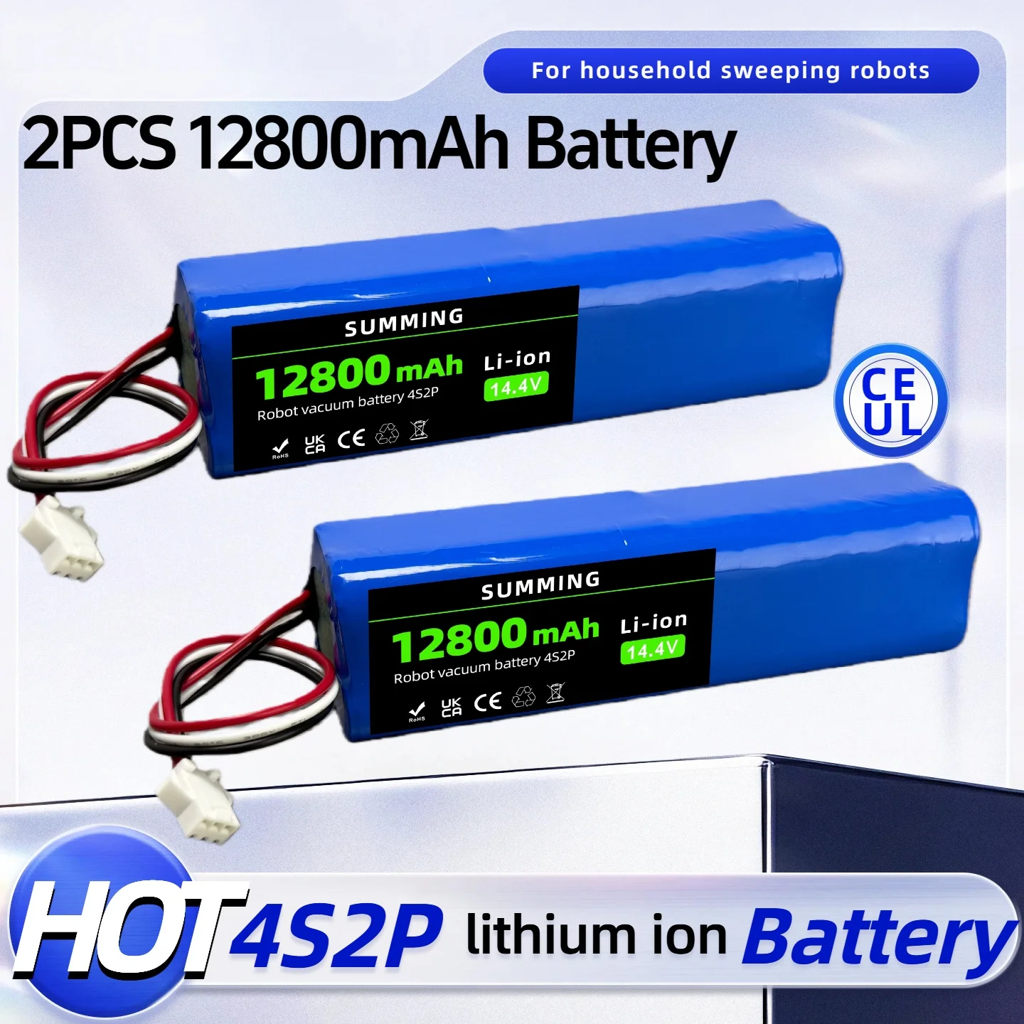 

14.4V 12800mAh 4S2P Battery For ROEMO SYB2 Robot Vacuum Cleaner Original Accessories 18650 Lithium Battery Pack