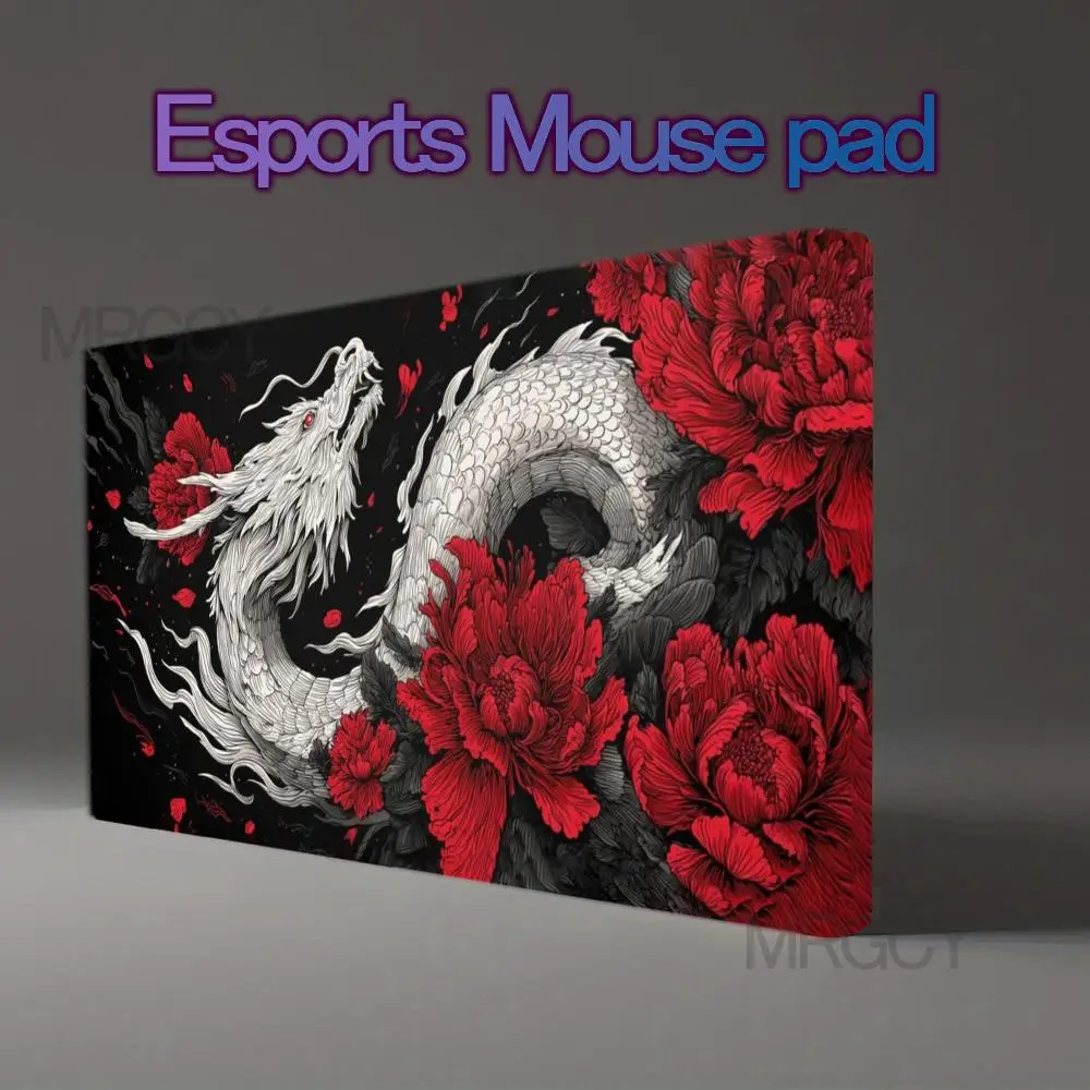 

Большой коврик для мыши с драконом и красным цветком, геймерский офисный коврик для мыши, игровые аксессуары, настольный коврик, художественный коврик для клавиатуры, коврик для мыши, моющиеся коврики