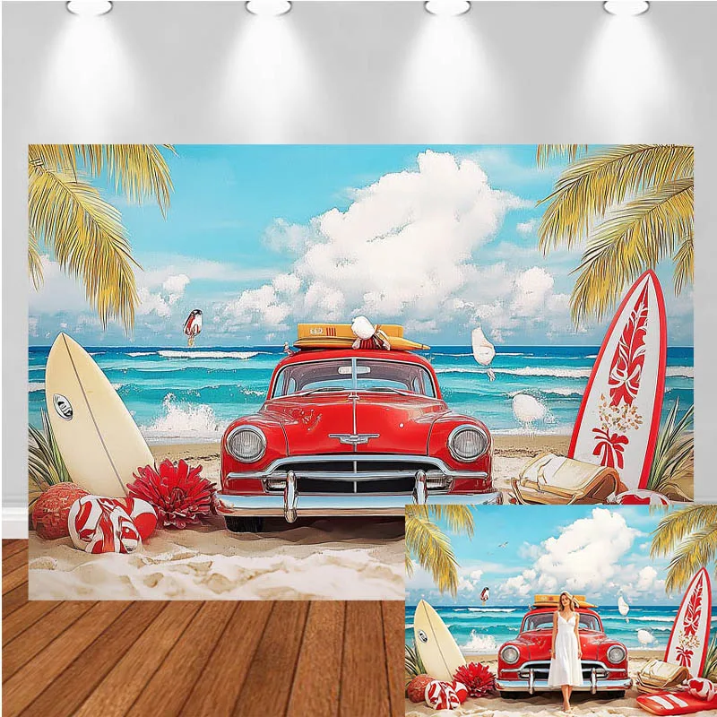 LS Photography Backdrop Beach Seaside Summer Cars Sailboats Decor Birthday Cake Smash Kids Adult Portrait Photo Background