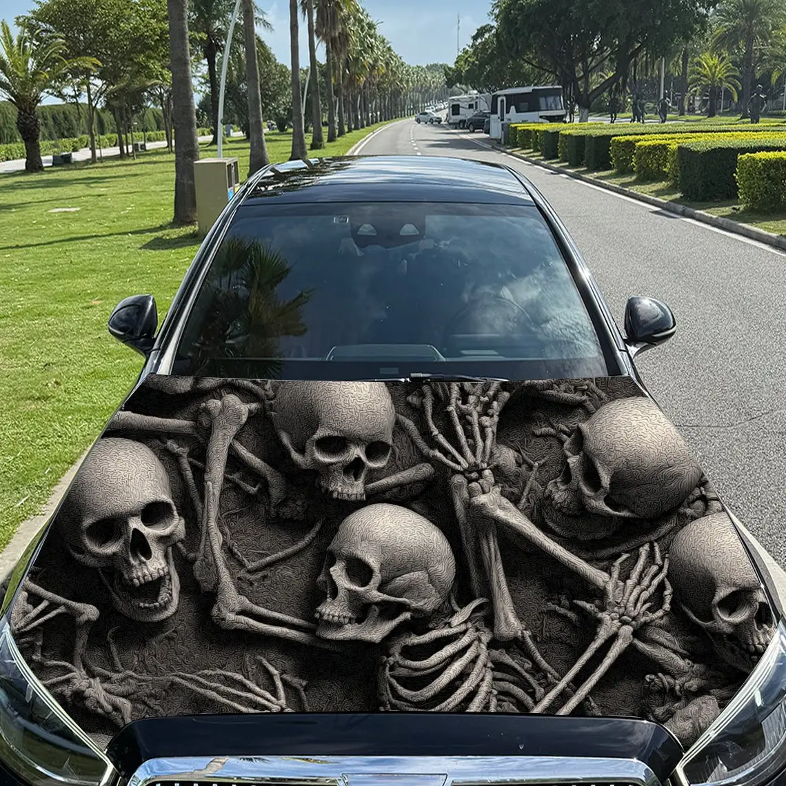 Thrilling Skull Group Print Car Hood stickers , PVC Material Multifunctional Car Hood Stickers, Scratch-Resistant & Fade-Proof,
