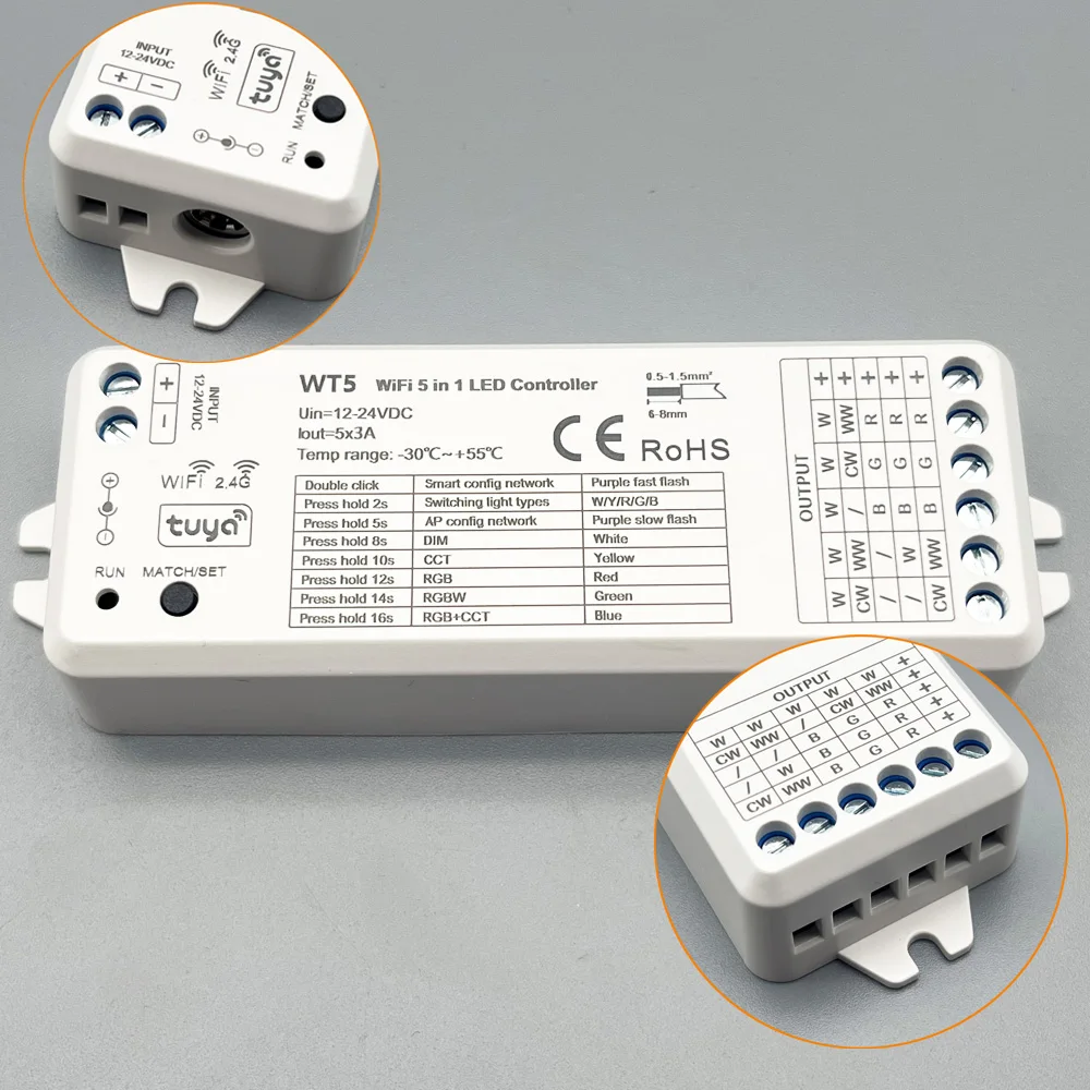 Tuya Wifi LED Dimmer DC12V 24V CCT/RGB/RGBW/RGBCCT LED تحكم 2.4G RF 4-زون لوحة الحائط الزجاجية يعتم الحياة الذكية لـ Alexa