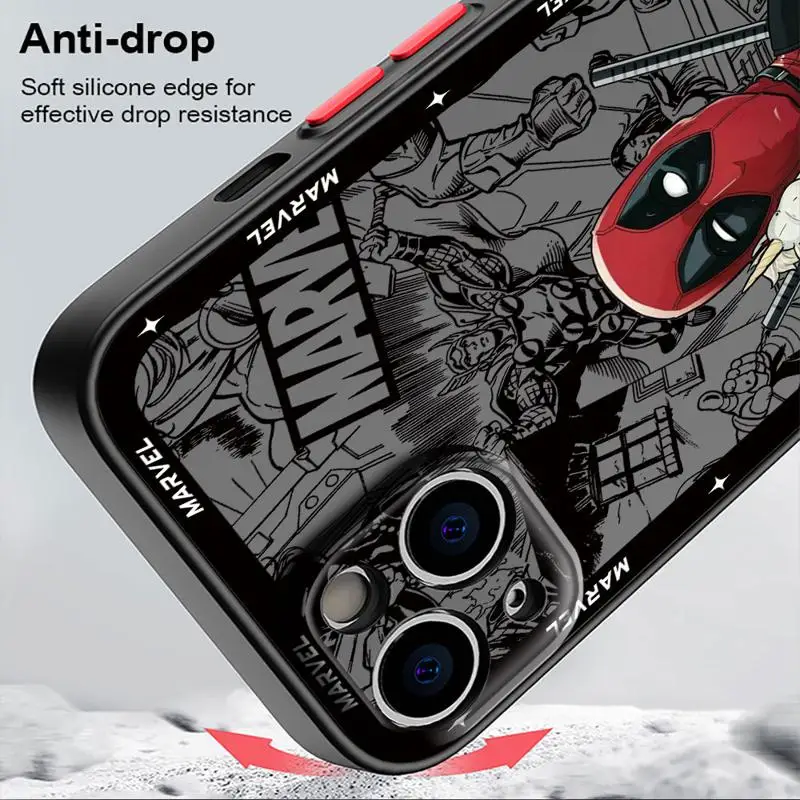 Marvel Deadpool Cover Phone Case for iPhone 15 Pro Max 14 Plus 12 13 11 Pro Max SE 7 8 14 Pro XR XS X 15Pro 12 Mini Clear Matte