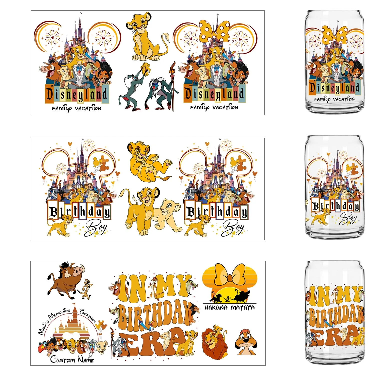 1/5PCS 20 Style Cute Simba King Cartoon UV Sticker DIY Decals 3D transfers uvdtf stickers 16oz uv dtf cup wraps