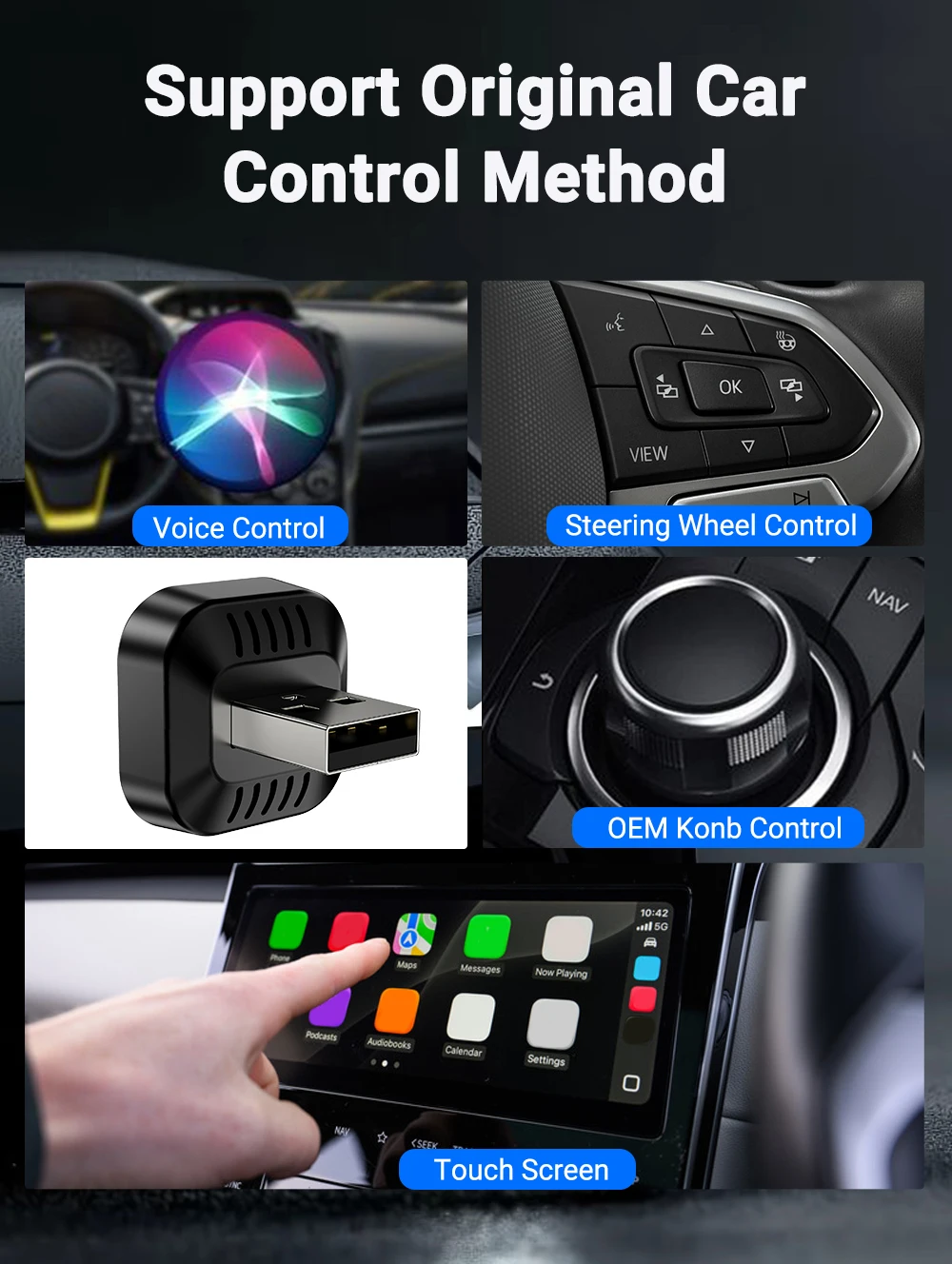 XUDA 2026 NEU Kabelgebunden zu Kabellos CarPlay&Android Auto 2-in-1 Mini-Adapter 5GHz WiFi5 für 99% Original Kabelgebundene CarPlay/Auto-Fahrzeuge – Detail 10